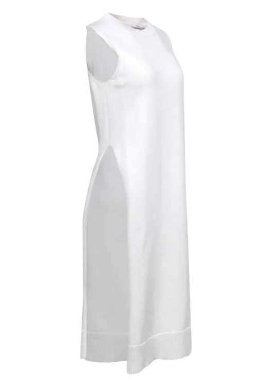 CO - White Knit Sleeveless Longline Sweater w/ High Side Slits Sz S