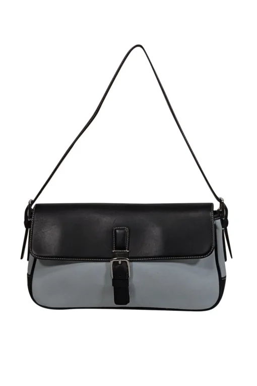 Coach - Baby Blue w/ Blacvk Leather Baguette Shoulder Bag