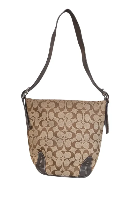 Coach - Beige & Brown Monogram Canvas Shoulder Bag