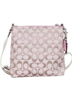 Coach - Beige & Pink Poppy Logo Canvas Crossbody Bag