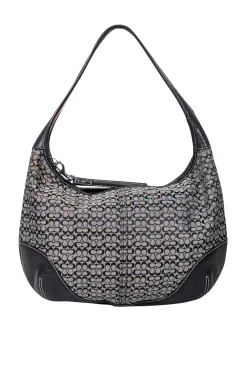 Coach - Black & Grey Monogram Shoulder Bag w/ Leather Trim