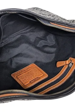 Coach - Black & Grey Monogram Shoulder Bag w/ Leather Trim