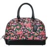 Coach - Black & Pink Floral Mini Bowler-Style Pebbled Leather Handbag