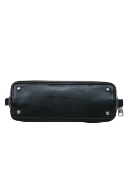 Coach - Black & Pink Floral Mini Bowler-Style Pebbled Leather Handbag