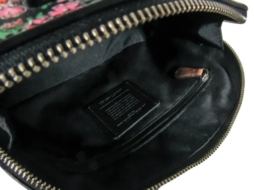 Coach - Black & Pink Floral Mini Bowler-Style Pebbled Leather Handbag