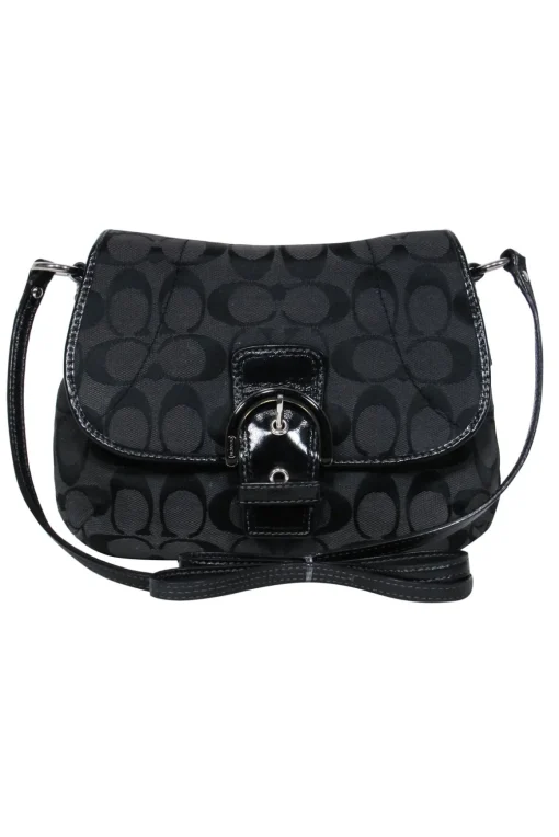 Coach - Black Monogram Print Fold-Over Crossbody w/ Leather Trim