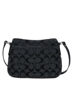 Coach - Black Monogram Print Fold-Over Crossbody w/ Leather Trim