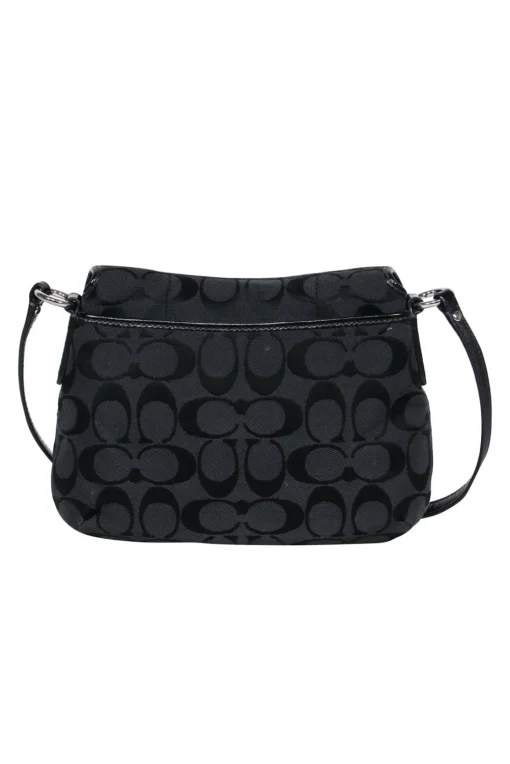 Coach - Black Monogram Print Fold-Over Crossbody w/ Leather Trim