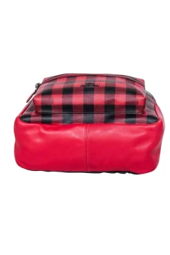 Coach - Red & Black Gingham Print Medium Charlie Backpack