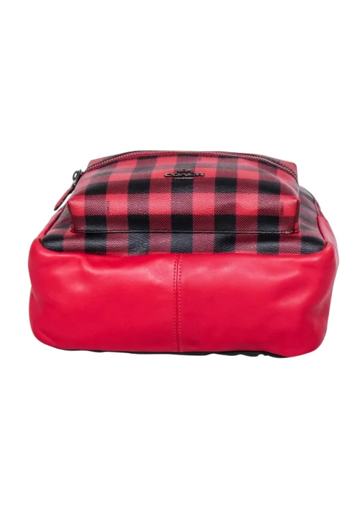 Coach - Red & Black Gingham Print Medium Charlie Backpack