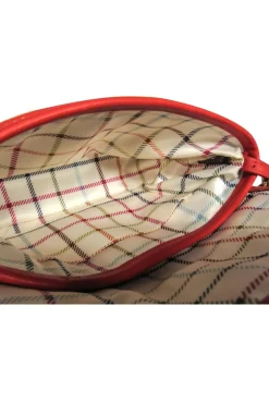 Coach - Tan, Red & Cream Woven Straw & Leather Convertible Wristlet