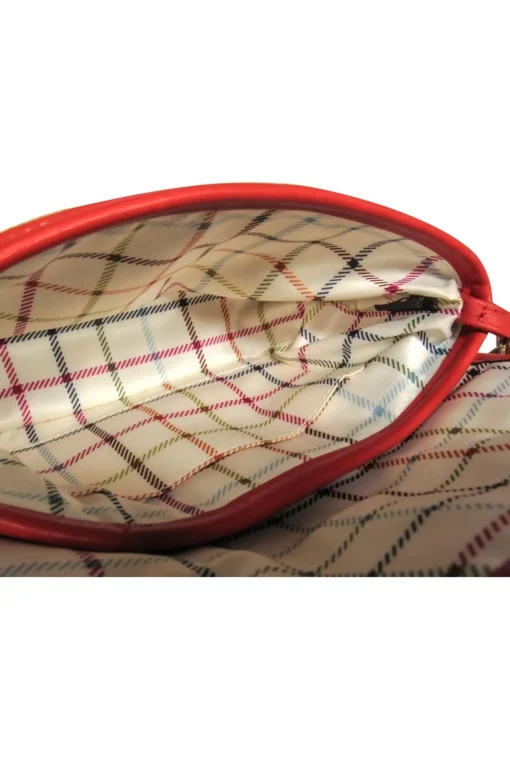 Coach - Tan, Red & Cream Woven Straw & Leather Convertible Wristlet