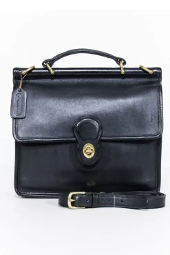 Coach - Willis Black Leather Vintage Messenger Crossbody Bag