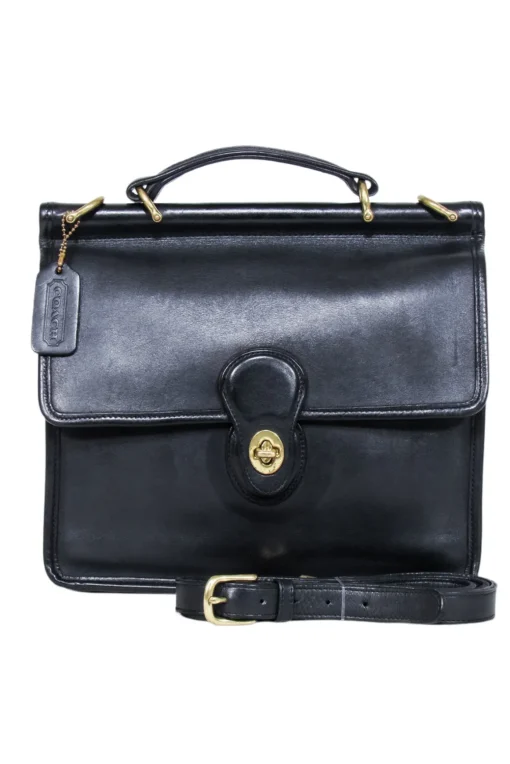Coach - Willis Black Leather Vintage Messenger Crossbody Bag