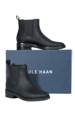 Cole Haan - Black Leather Waterproof "Mara Grand" Chelsea Rain Boots Sz 6.5