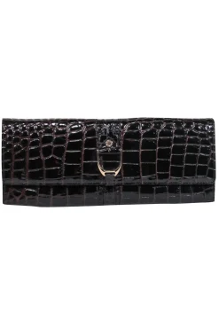 Cole Haan - Brown Patent Leather Crocodile Embossed Clutch