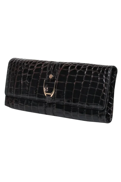 Cole Haan - Brown Patent Leather Crocodile Embossed Clutch