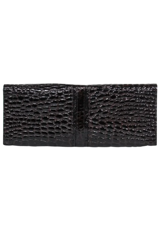 Cole Haan - Brown Patent Leather Crocodile Embossed Clutch