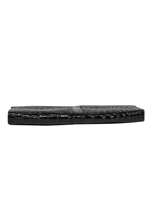 Cole Haan - Brown Patent Leather Crocodile Embossed Clutch