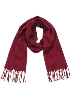Colombo - Red Cashmere Scarf w/ Perforated Trim & Fringe