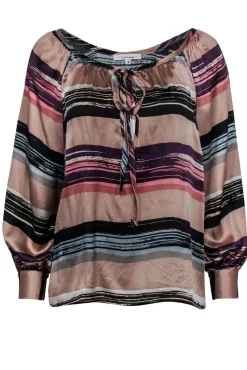 Corey Lynn Calter - Tan & Purple Striped Silk Peasant Top Sz 2