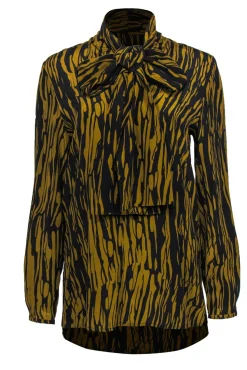 COS - Black & Brown Abstract Striped Silk Blouse Sz 4