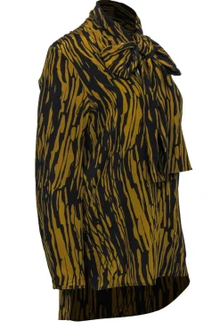 COS - Black & Brown Abstract Striped Silk Blouse Sz 4
