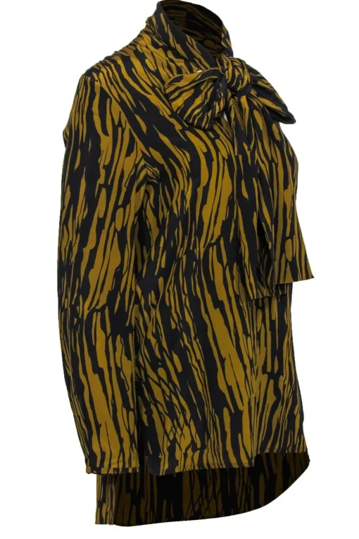 COS - Black & Brown Abstract Striped Silk Blouse Sz 4