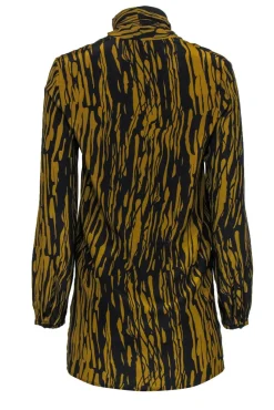 COS - Black & Brown Abstract Striped Silk Blouse Sz 4