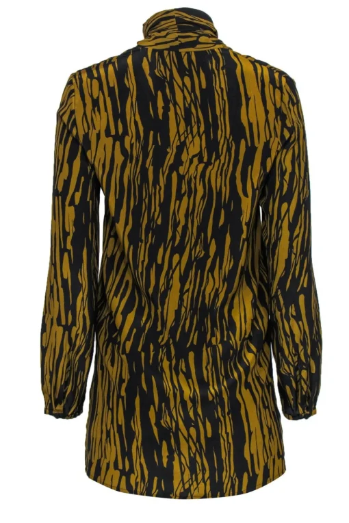 COS - Black & Brown Abstract Striped Silk Blouse Sz 4