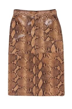 Current Air - Brown Snakeskin Print Faux Leather Midi Skirt Sz 6
