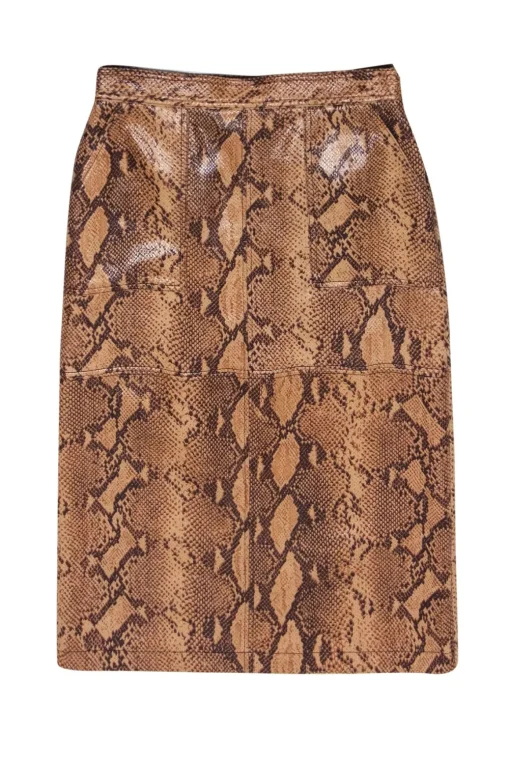 Current Air - Brown Snakeskin Print Faux Leather Midi Skirt Sz 6