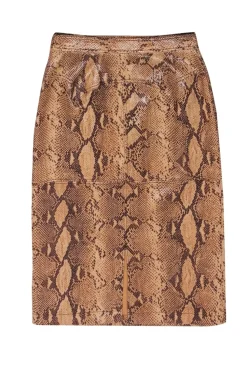 Current Air - Brown Snakeskin Print Faux Leather Midi Skirt Sz 6