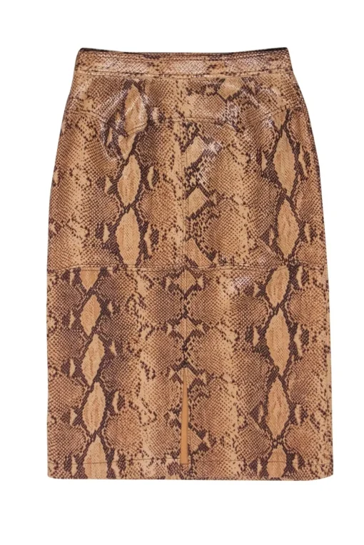 Current Air - Brown Snakeskin Print Faux Leather Midi Skirt Sz 6
