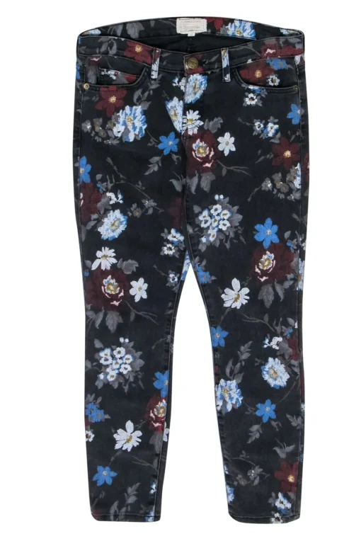 Current/Elliott - Black Floral Printed Denim Skinny Jeans Sz 6