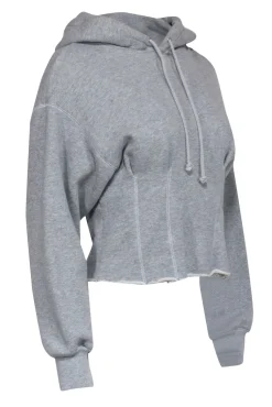 Current/Elliott - Light Grey Cropped Hoodie w/ Seam Detailing Sz 0