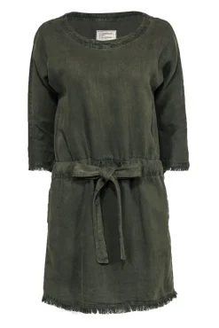Current/Elliott - Olive Twill Linen Blend Tie Waist Dress w/ Fringe Sz 0