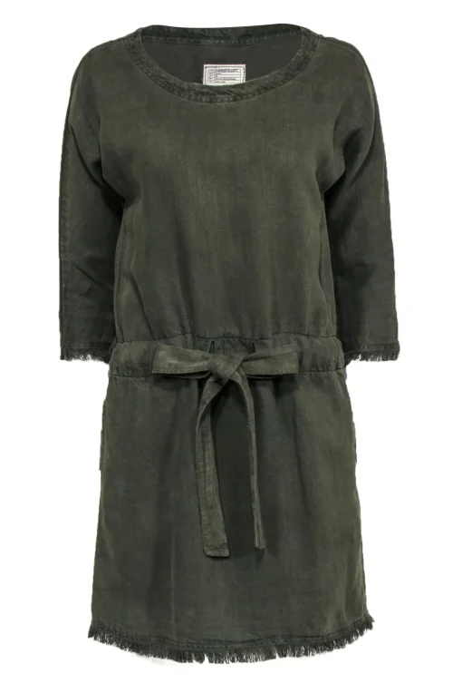 Current/Elliott - Olive Twill Linen Blend Tie Waist Dress w/ Fringe Sz 0