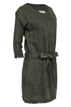 Current/Elliott - Olive Twill Linen Blend Tie Waist Dress w/ Fringe Sz 0
