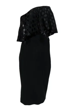 Cushnie et Ochs - Black Strapless Dress w/ Polka Dot Flounce Top Sz 0