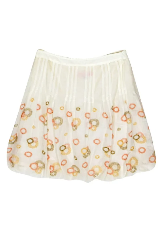 Cynthia Cynthia Steffe - White Bubble Skirt w/ Multicolored Embroidery Sz 6