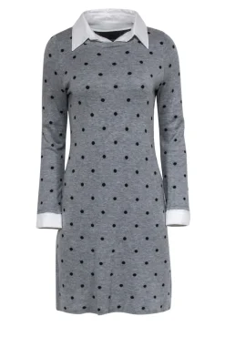 Cynthia Rowley - Grey & Black Polka Dot Collared Sweater Dress Sz M