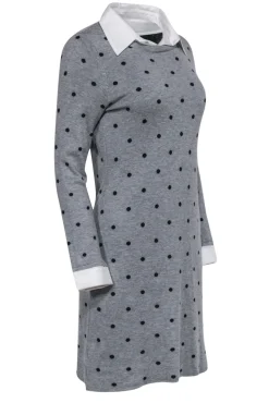 Cynthia Rowley - Grey & Black Polka Dot Collared Sweater Dress Sz M