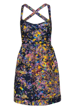 Cynthia Rowley - Navy Confetti Print Bustier A-Line Dress Sz 0
