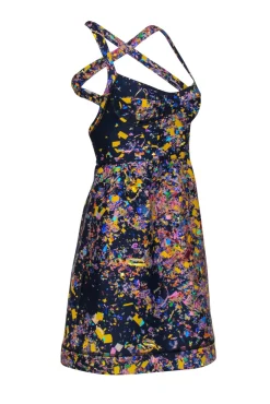 Cynthia Rowley - Navy Confetti Print Bustier A-Line Dress Sz 0