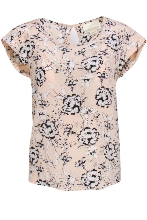 Cynthia Rowley - Pink, White & Black Floral Print Silk Blouse Sz XS