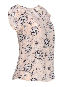 Cynthia Rowley - Pink, White & Black Floral Print Silk Blouse Sz XS