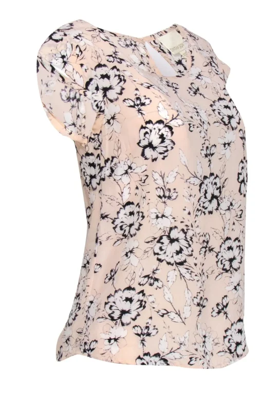 Cynthia Rowley - Pink, White & Black Floral Print Silk Blouse Sz XS