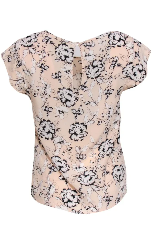 Cynthia Rowley - Pink, White & Black Floral Print Silk Blouse Sz XS
