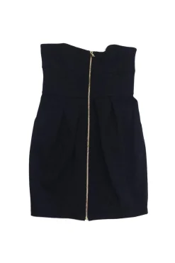 Cynthia Steffe - Black Cotton Gold Zipper Strapless Dress Sz 8